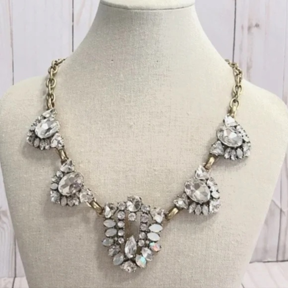 J Crew Statement Necklace Elegant Gold and Silver Crystals